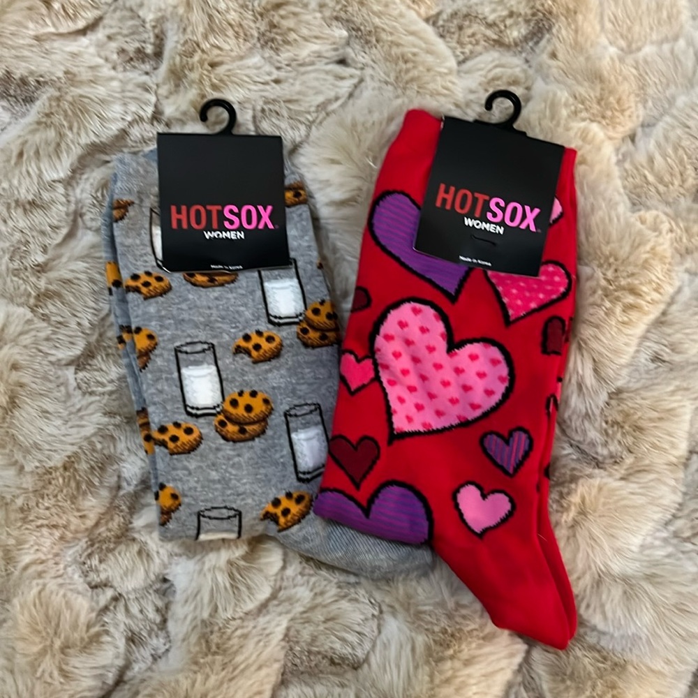 Hot Sox (2 Pair - NEW)Cookies and Milk and Heart Socks